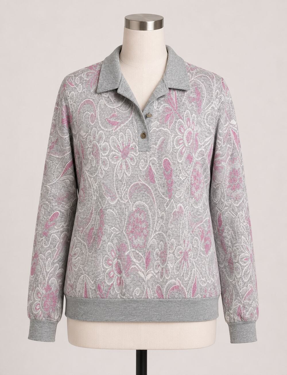 Vintage Pink & Metallic Silver Sweatshirt 80s Floral Pullover